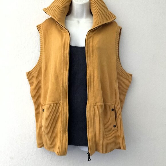 VINTAGE CJ BANKS RIBBED KNIT MOCK NECK VEST POCKETS - Picture 1 of 10